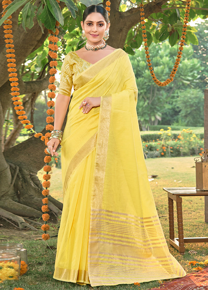 Yellow Cotton Saree With Blouse Piece - Indian Silk House Agencies