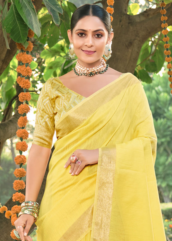 Yellow Cotton Saree With Blouse Piece - Indian Silk House Agencies