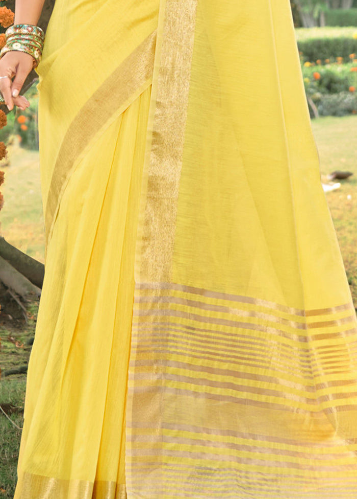 Yellow Cotton Saree With Blouse Piece - Indian Silk House Agencies