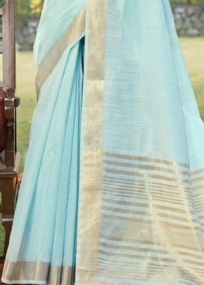 Sky Blue Cotton Saree With Blouse Piece - Indian Silk House Agencies