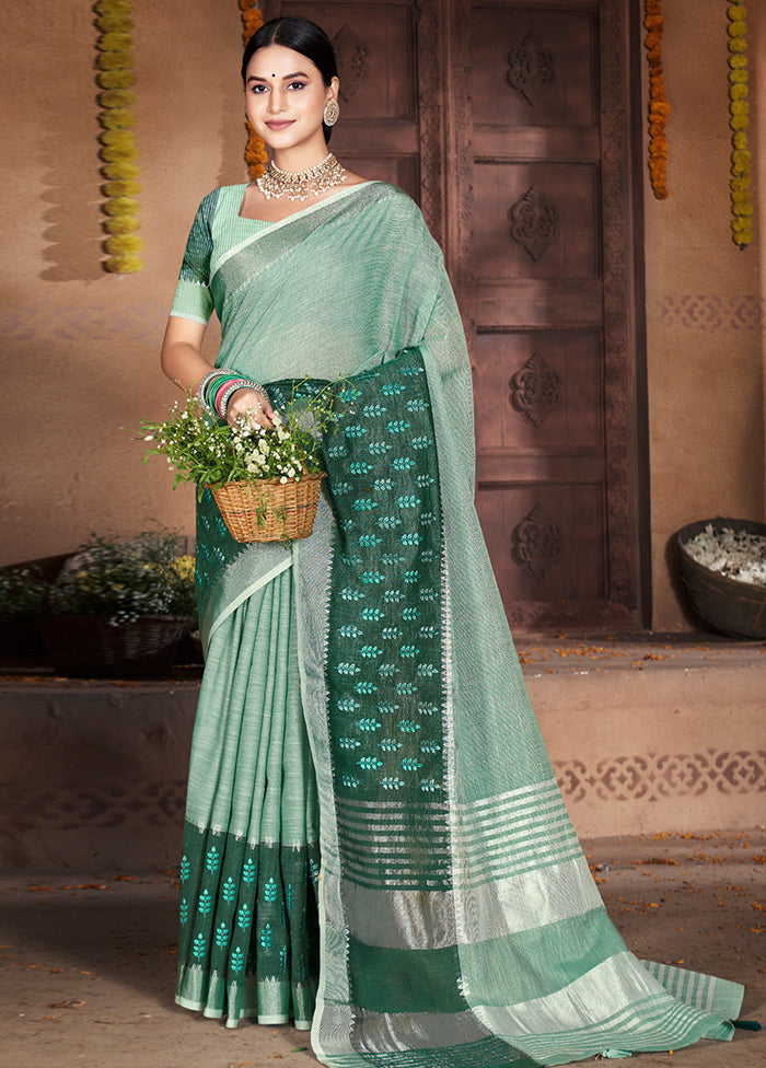 Sea Green Cotton Saree With Blouse Piece - Indian Silk House Agencies