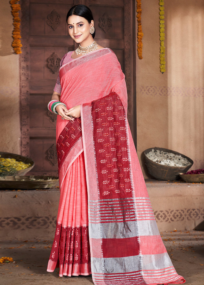 Pink Cotton Saree With Blouse Piece - Indian Silk House Agencies