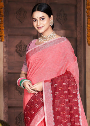 Pink Cotton Saree With Blouse Piece - Indian Silk House Agencies