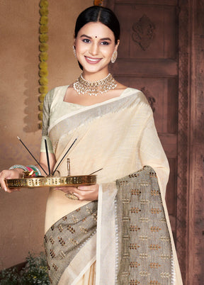 Cream Cotton Saree With Blouse Piece - Indian Silk House Agencies