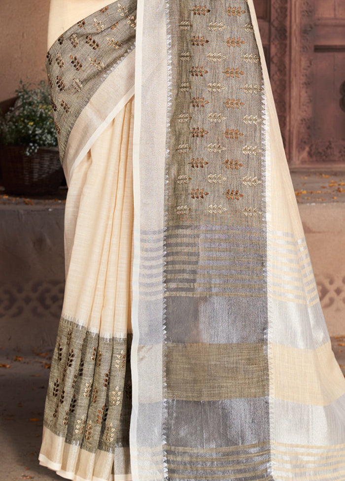 Cream Cotton Saree With Blouse Piece - Indian Silk House Agencies