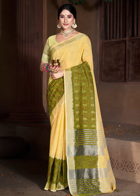 Yellow Cotton Saree With Blouse Piece - Indian Silk House Agencies