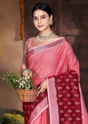 Light Pink Cotton Saree With Blouse Piece - Indian Silk House Agencies