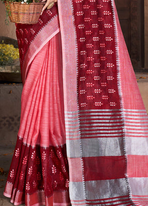 Light Pink Cotton Saree With Blouse Piece - Indian Silk House Agencies