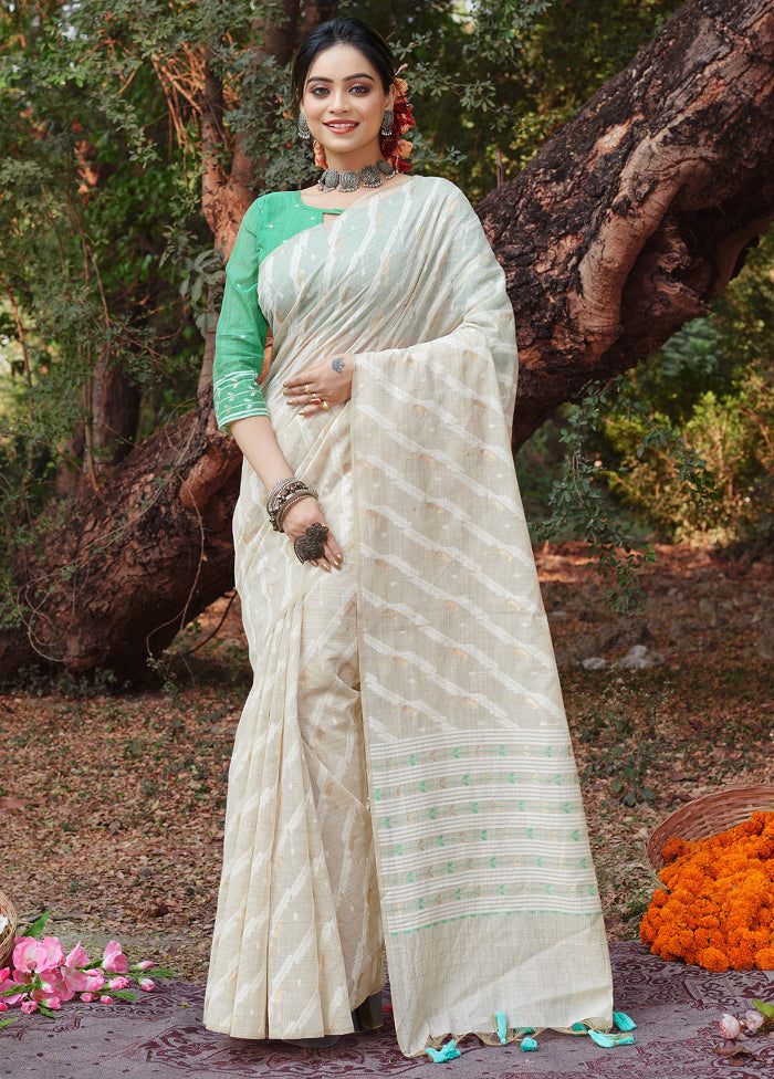 White Cotton Saree With Blouse Piece