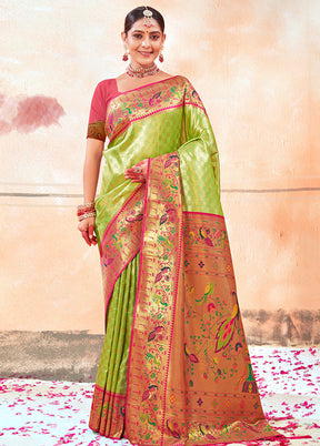 Parrot Green Dupion Silk Saree With Blouse Piece - Indian Silk House Agencies