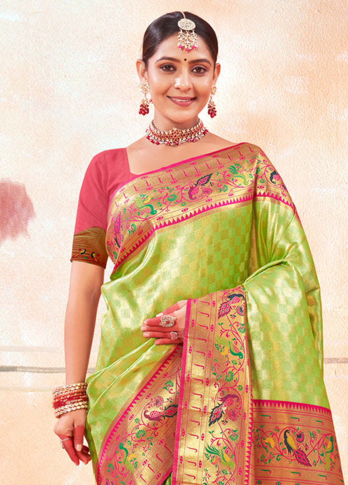 Parrot Green Dupion Silk Saree With Blouse Piece - Indian Silk House Agencies