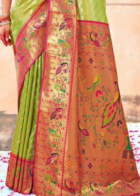 Parrot Green Dupion Silk Saree With Blouse Piece - Indian Silk House Agencies