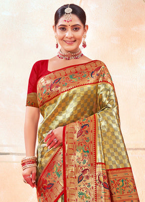 Mehendi Dupion Silk Saree With Blouse Piece - Indian Silk House Agencies