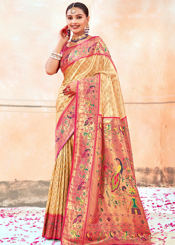 Cream Dupion Silk Saree With Blouse Piece - Indian Silk House Agencies