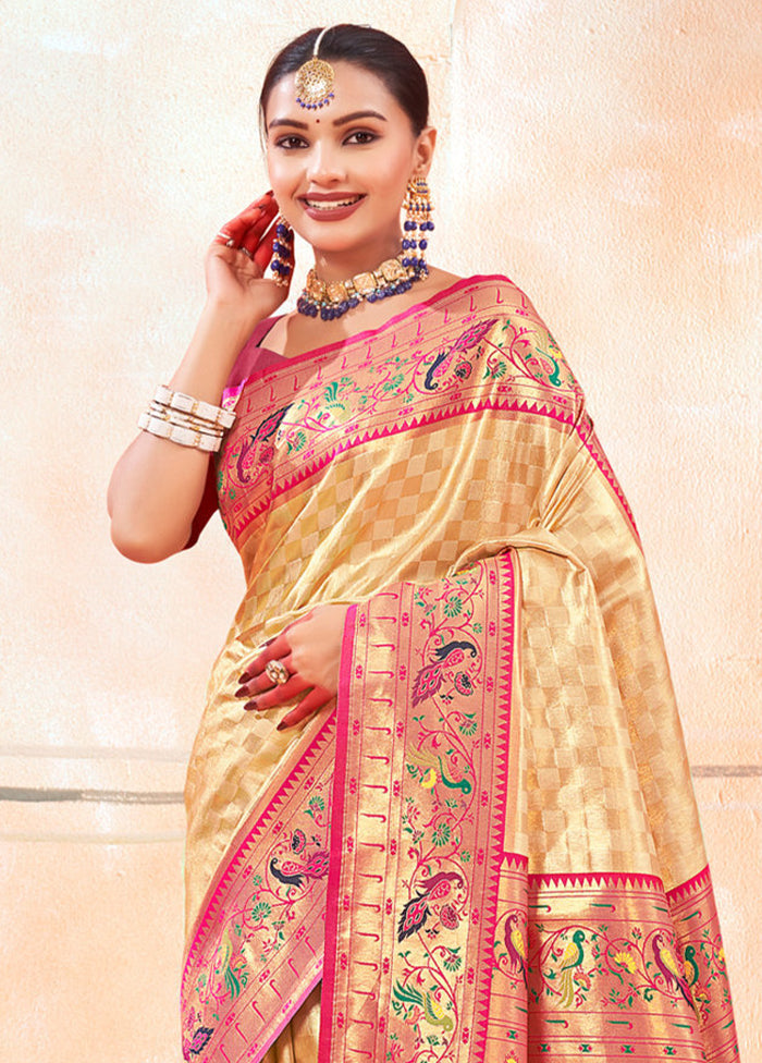 Cream Dupion Silk Saree With Blouse Piece - Indian Silk House Agencies