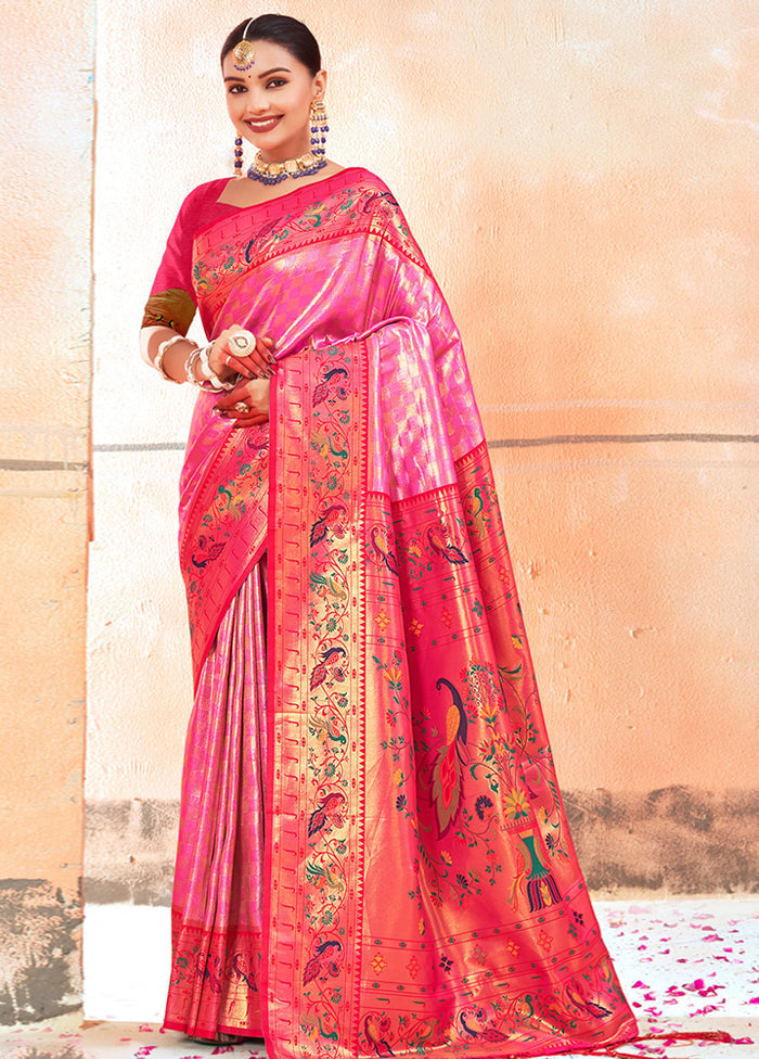 Pink Dupion Silk Saree With Blouse Piece - Indian Silk House Agencies