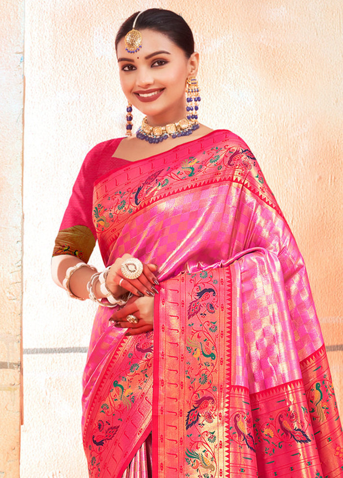 Pink Dupion Silk Saree With Blouse Piece - Indian Silk House Agencies