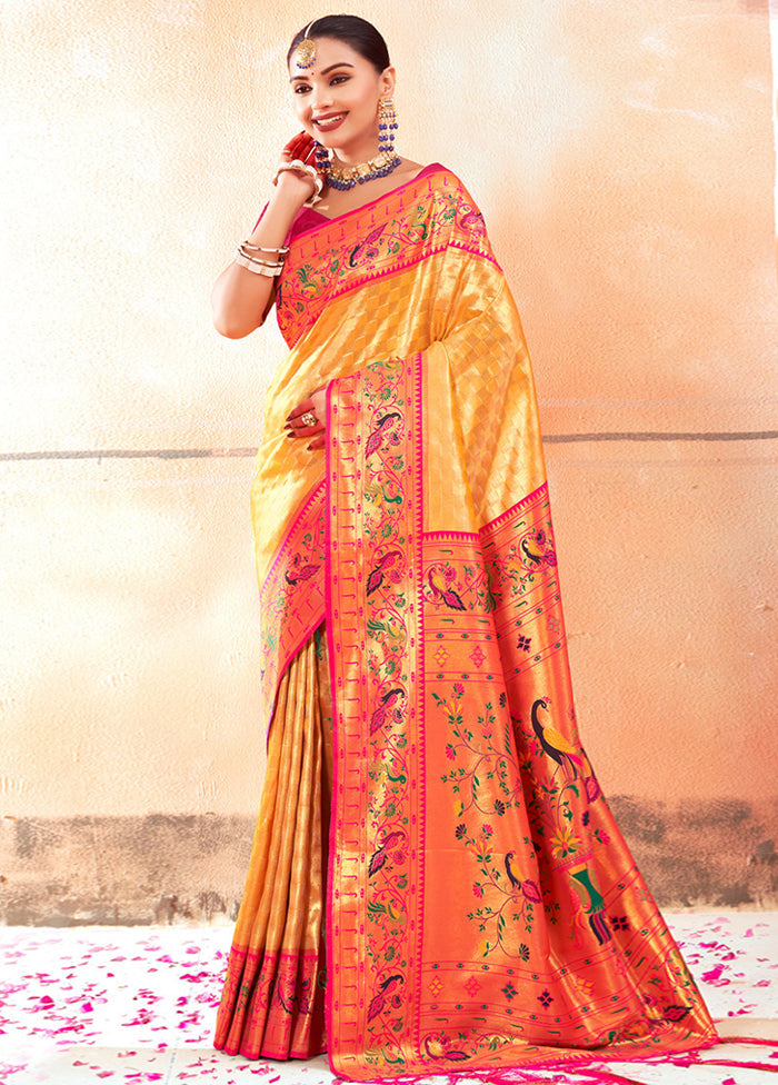 Yellow Dupion Silk Saree With Blouse Piece - Indian Silk House Agencies