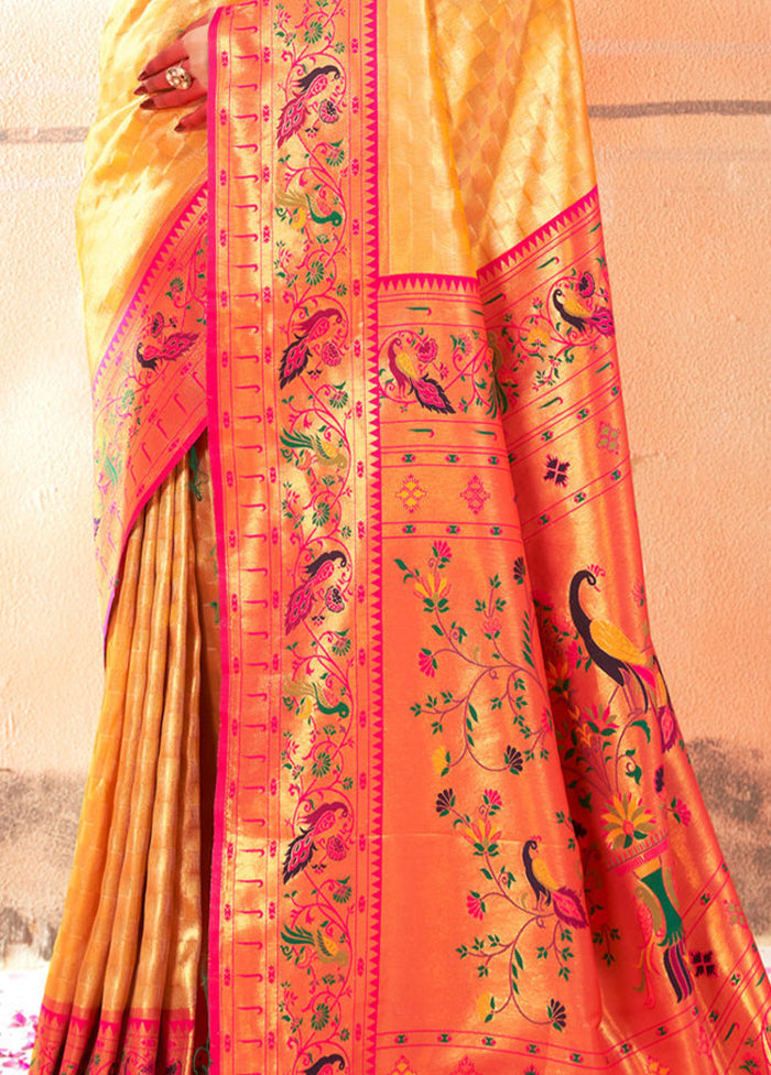 Yellow Dupion Silk Saree With Blouse Piece - Indian Silk House Agencies