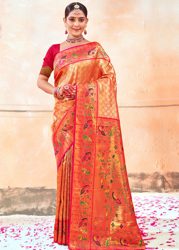 Orange Dupion Silk Saree With Blouse Piece - Indian Silk House Agencies