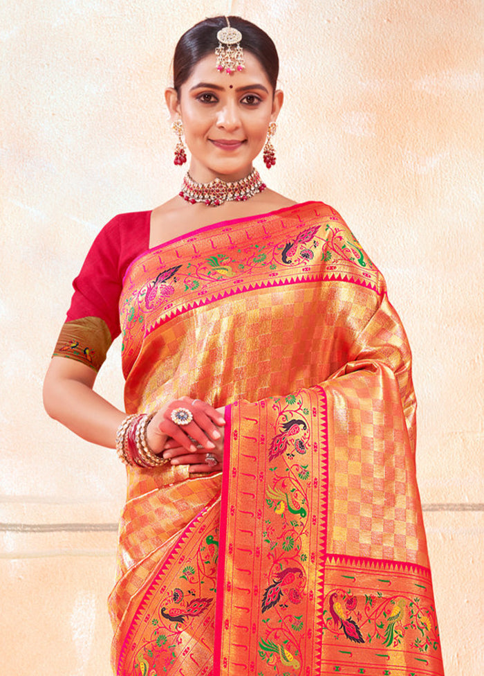 Orange Dupion Silk Saree With Blouse Piece - Indian Silk House Agencies