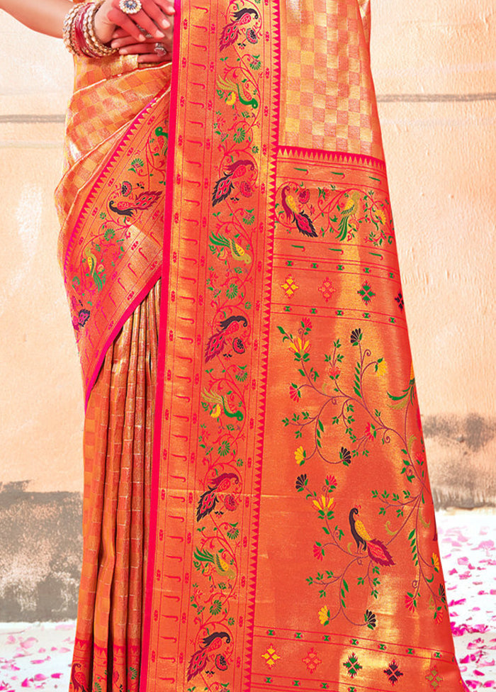 Orange Dupion Silk Saree With Blouse Piece - Indian Silk House Agencies