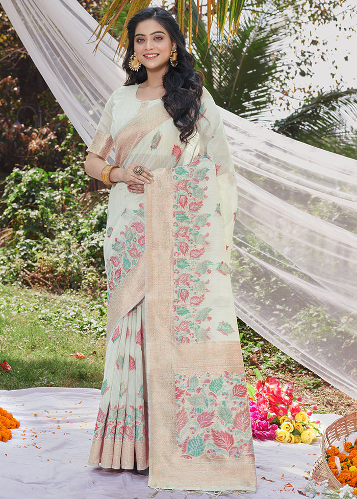 White Cotton Saree With Blouse Piece - Indian Silk House Agencies