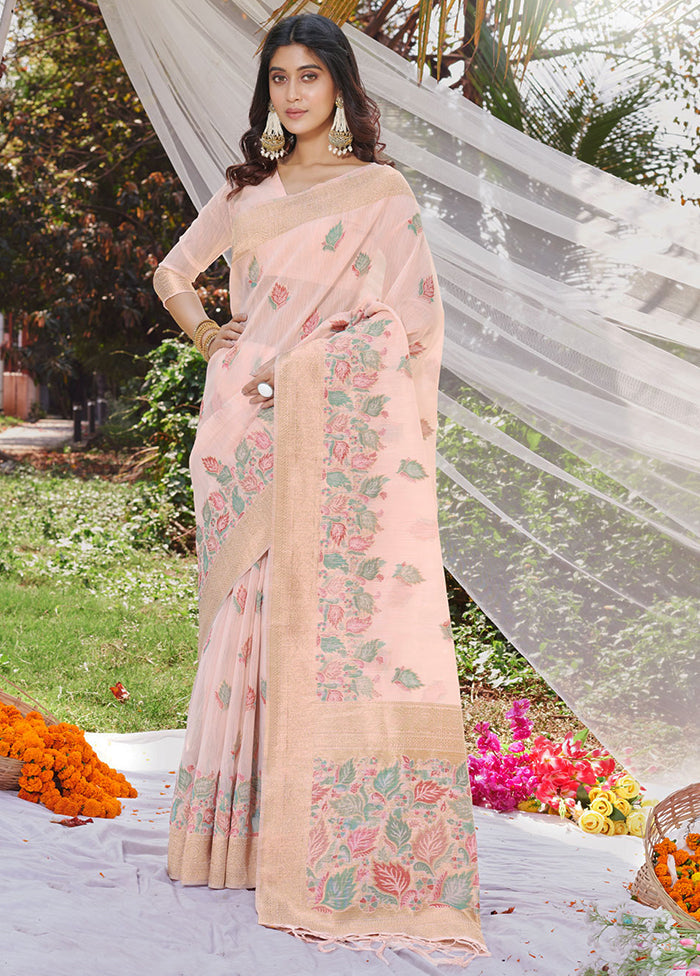 Light Pink Cotton Saree With Blouse Piece