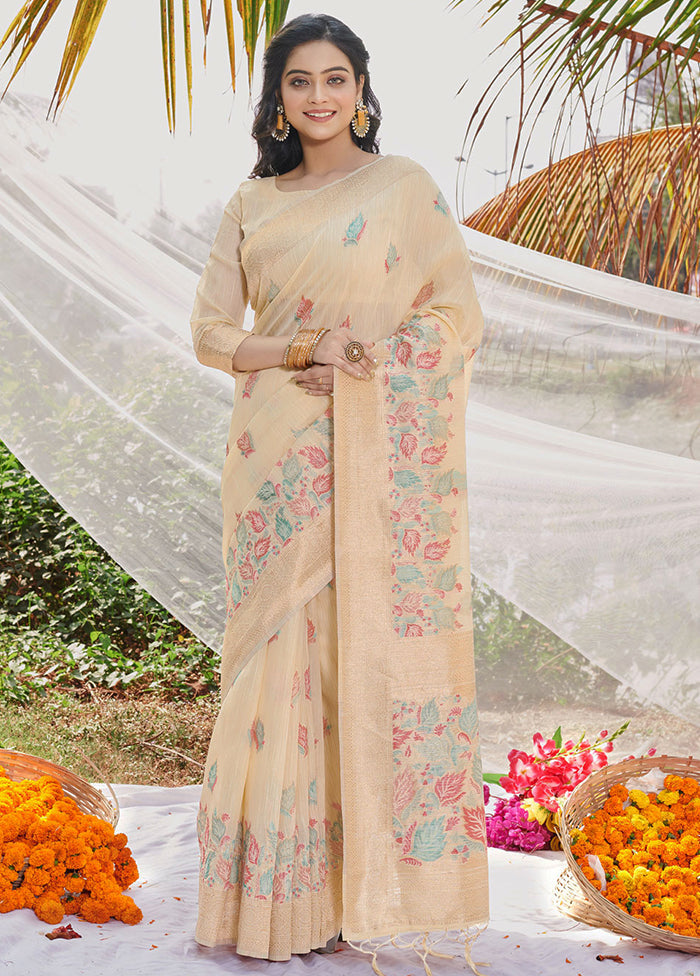 Cream Cotton Saree With Blouse Piece - Indian Silk House Agencies