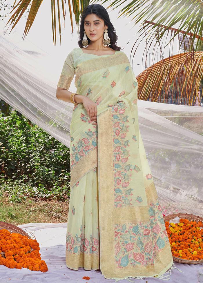 Light Green Cotton Saree With Blouse Piece