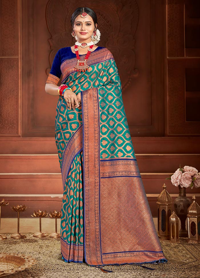 Sea Green Spun Silk Saree With Blouse Piece