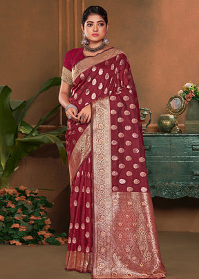 Red Dupion Silk Saree With Blouse Piece - Indian Silk House Agencies