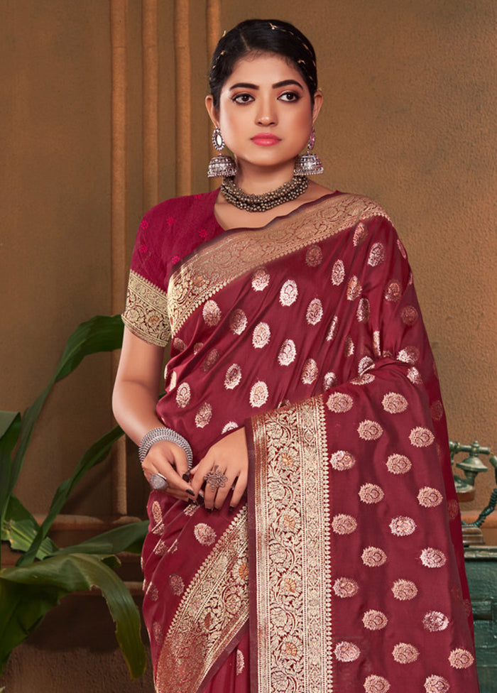 Red Dupion Silk Saree With Blouse Piece - Indian Silk House Agencies