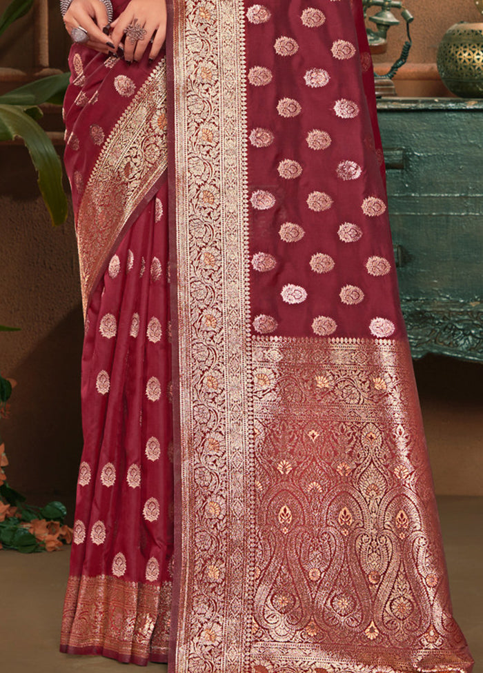 Red Dupion Silk Saree With Blouse Piece - Indian Silk House Agencies