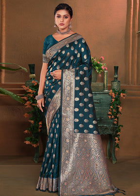 Navy Blue Dupion Silk Saree With Blouse Piece - Indian Silk House Agencies