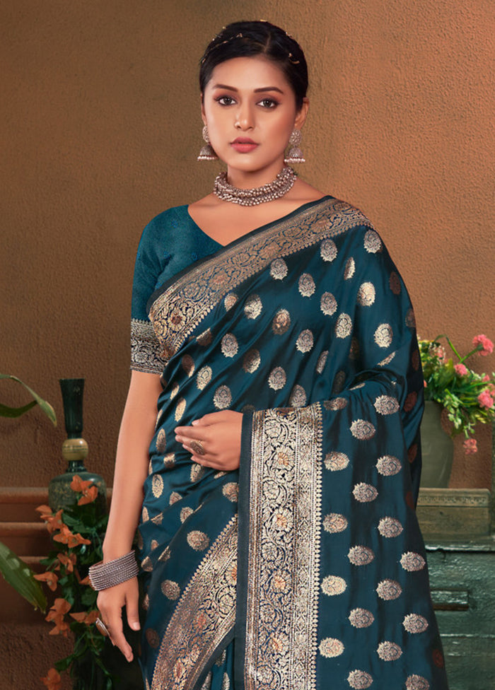 Navy Blue Dupion Silk Saree With Blouse Piece - Indian Silk House Agencies