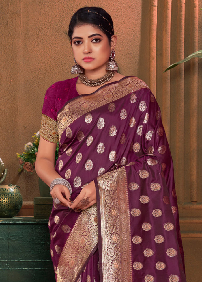 Purple Dupion Silk Saree With Blouse Piece - Indian Silk House Agencies