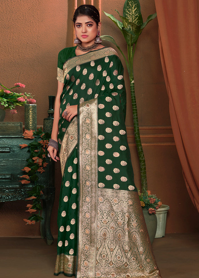 Green Dupion Silk Saree With Blouse Piece - Indian Silk House Agencies