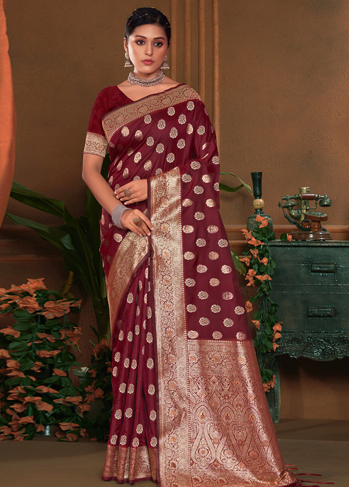 Maroon Dupion Silk Saree With Blouse Piece - Indian Silk House Agencies