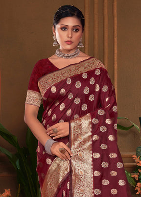 Maroon Dupion Silk Saree With Blouse Piece - Indian Silk House Agencies