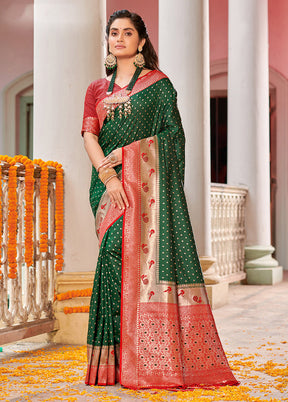 Dark Green Spun Silk Saree With Blouse Piece - Indian Silk House Agencies