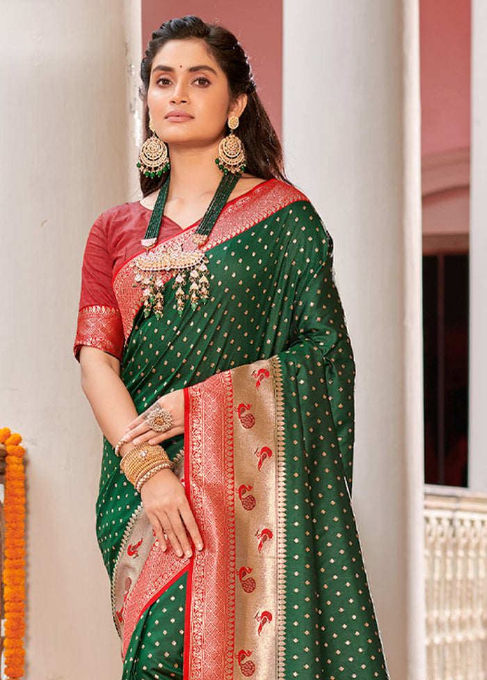 Dark Green Spun Silk Saree With Blouse Piece - Indian Silk House Agencies