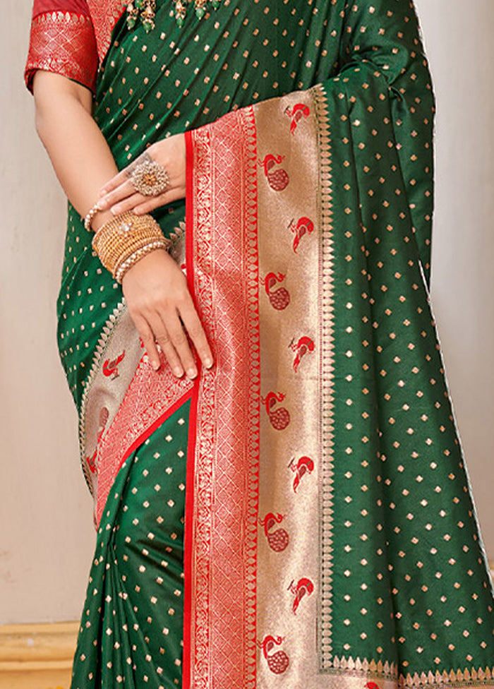 Dark Green Spun Silk Saree With Blouse Piece - Indian Silk House Agencies