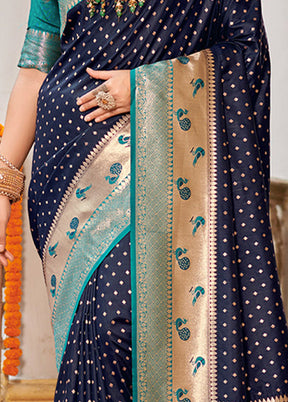 Dark Blue Spun Silk Saree With Blouse Piece - Indian Silk House Agencies