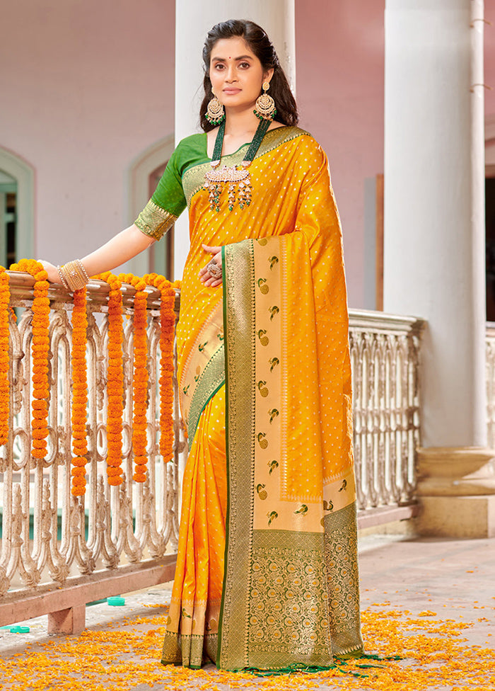 Yellow Spun Silk Saree With Blouse Piece - Indian Silk House Agencies