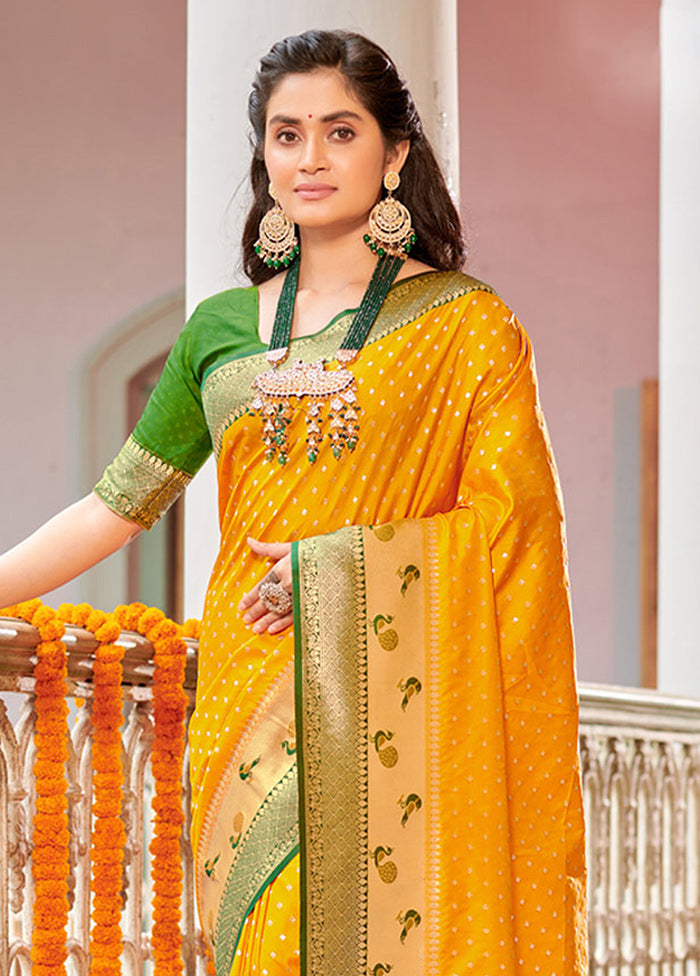 Yellow Spun Silk Saree With Blouse Piece - Indian Silk House Agencies