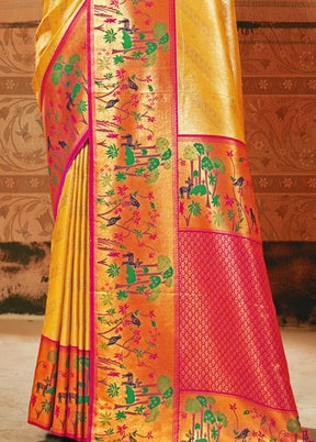 Yellow Dupion Silk Saree With Blouse Piece - Indian Silk House Agencies