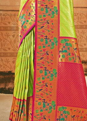 Parrot Green Dupion Silk Saree With Blouse Piece - Indian Silk House Agencies