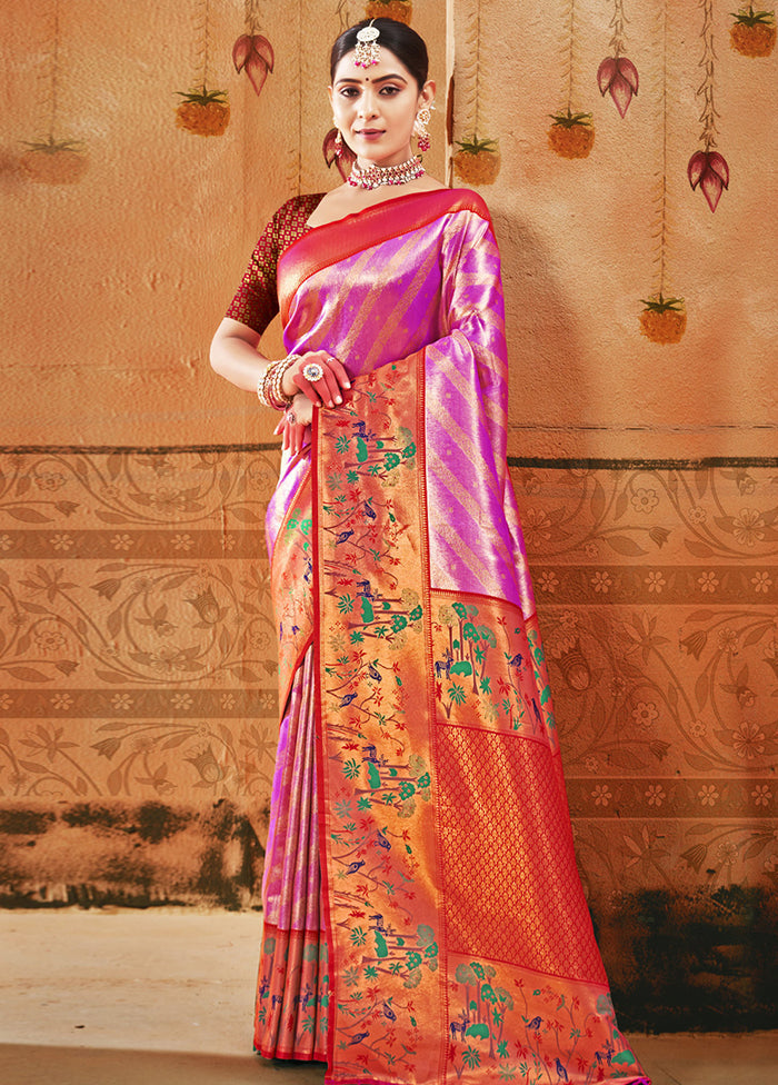 Magenta Dupion Silk Saree With Blouse Piece - Indian Silk House Agencies