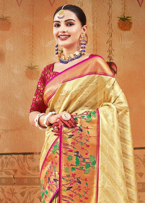 Cream Dupion Silk Saree With Blouse Piece - Indian Silk House Agencies